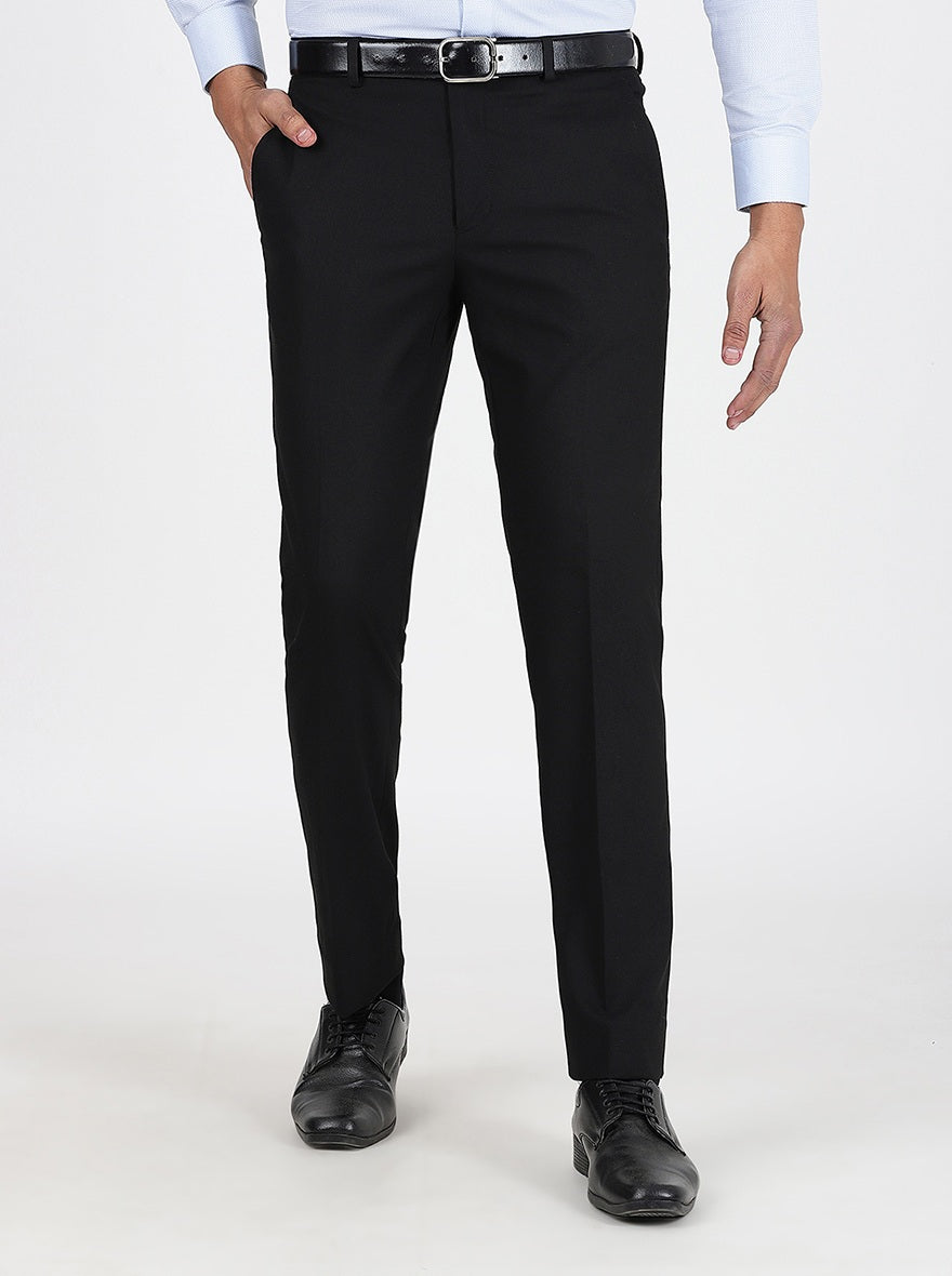 Black Solid Super Slim Fit Formal Trouser | JadeBlue Youth