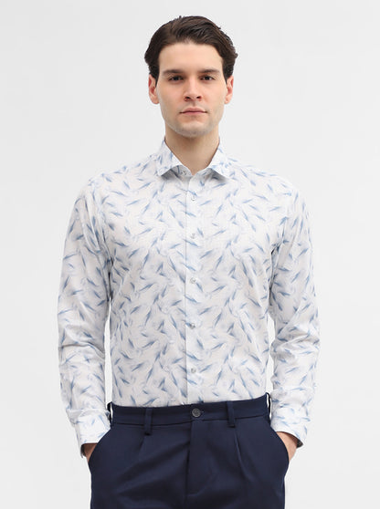 Blue & White Printed Slim Fit Party Wear Shirt | Greenfibre