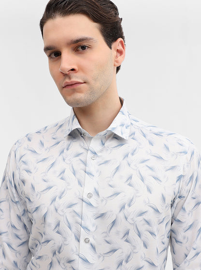 Blue & White Printed Slim Fit Party Wear Shirt | Greenfibre