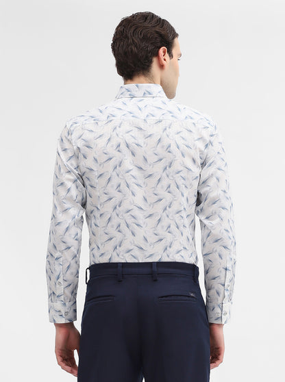 Blue & White Printed Slim Fit Party Wear Shirt | Greenfibre