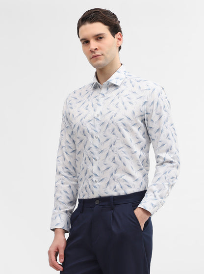 Blue & White Printed Slim Fit Party Wear Shirt | Greenfibre