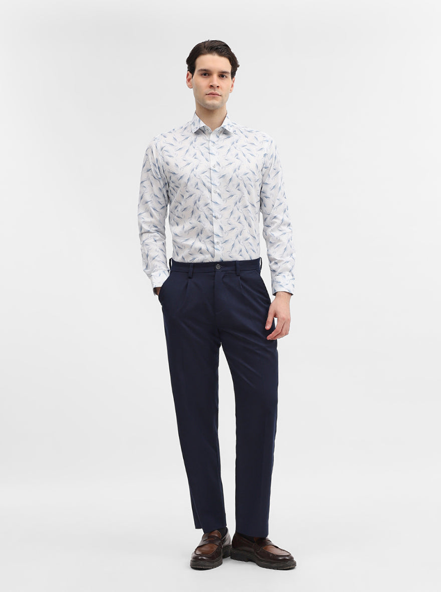 Blue & White Printed Slim Fit Party Wear Shirt | Greenfibre