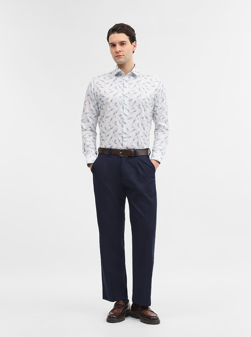 Blue & White Printed Slim Fit Party Wear Shirt | Greenfibre