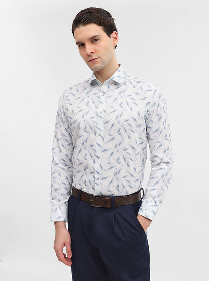 Blue & White Printed Slim Fit Party Wear Shirt | Greenfibre