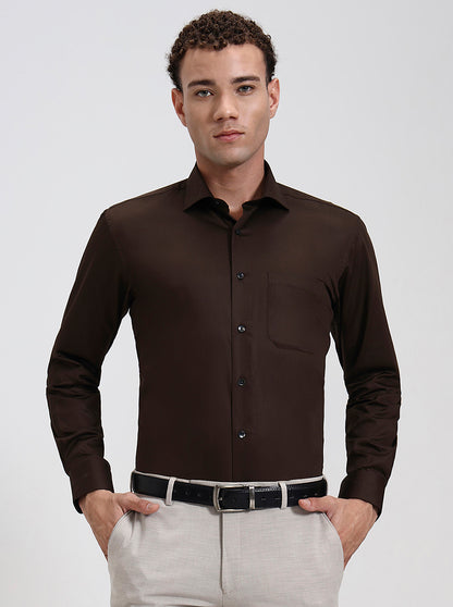 Coffee Solid Slim Fit Formal Shirt | Metal