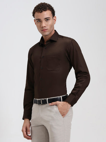 Coffee Solid Slim Fit Formal Shirt | Metal