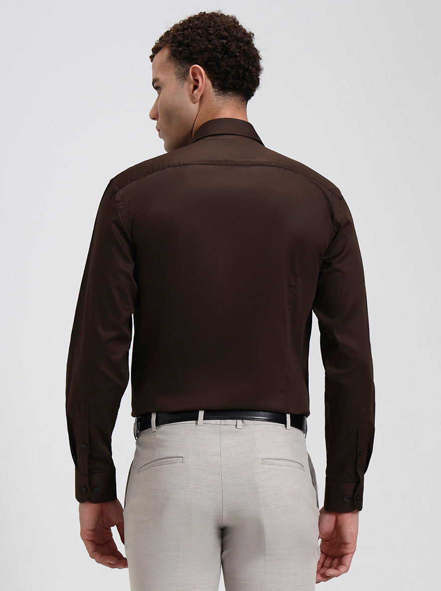 Coffee Solid Slim Fit Formal Shirt | Metal