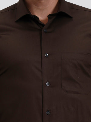 Coffee Solid Slim Fit Formal Shirt | Metal