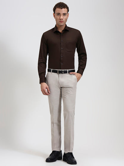 Coffee Solid Slim Fit Formal Shirt | Metal