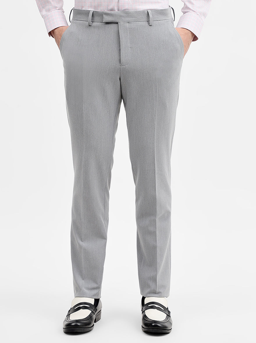 Light Grey Solid Super Slim Fit Formal Trouser | JadeBlue Youth