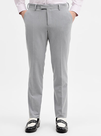 Light Grey Solid Super Slim Fit Formal Trouser | JadeBlue Youth