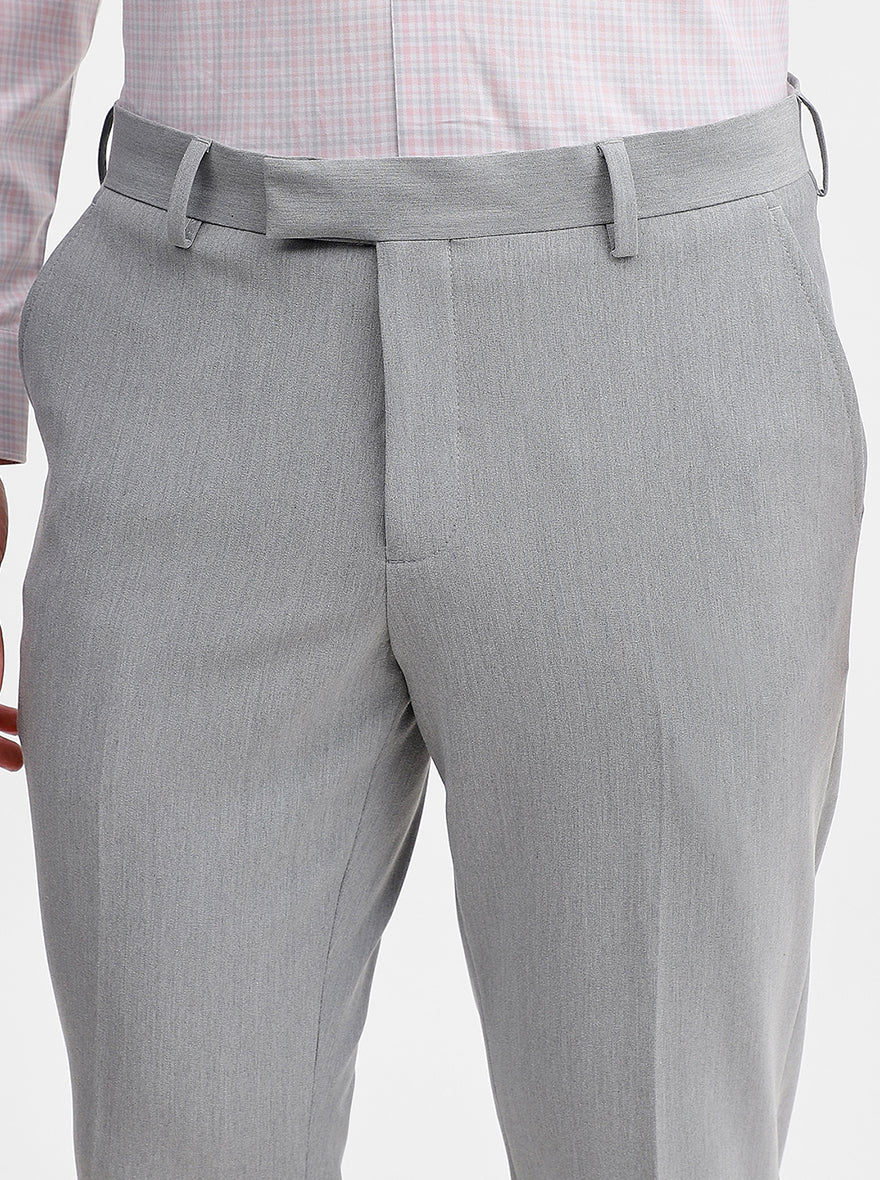 Light Grey Solid Super Slim Fit Formal Trouser | JadeBlue Youth
