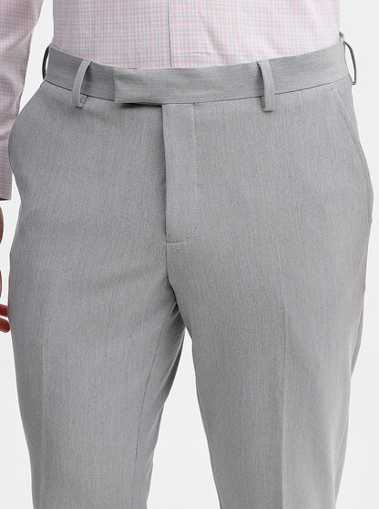 Light Grey Solid Super Slim Fit Formal Trouser | JadeBlue Youth
