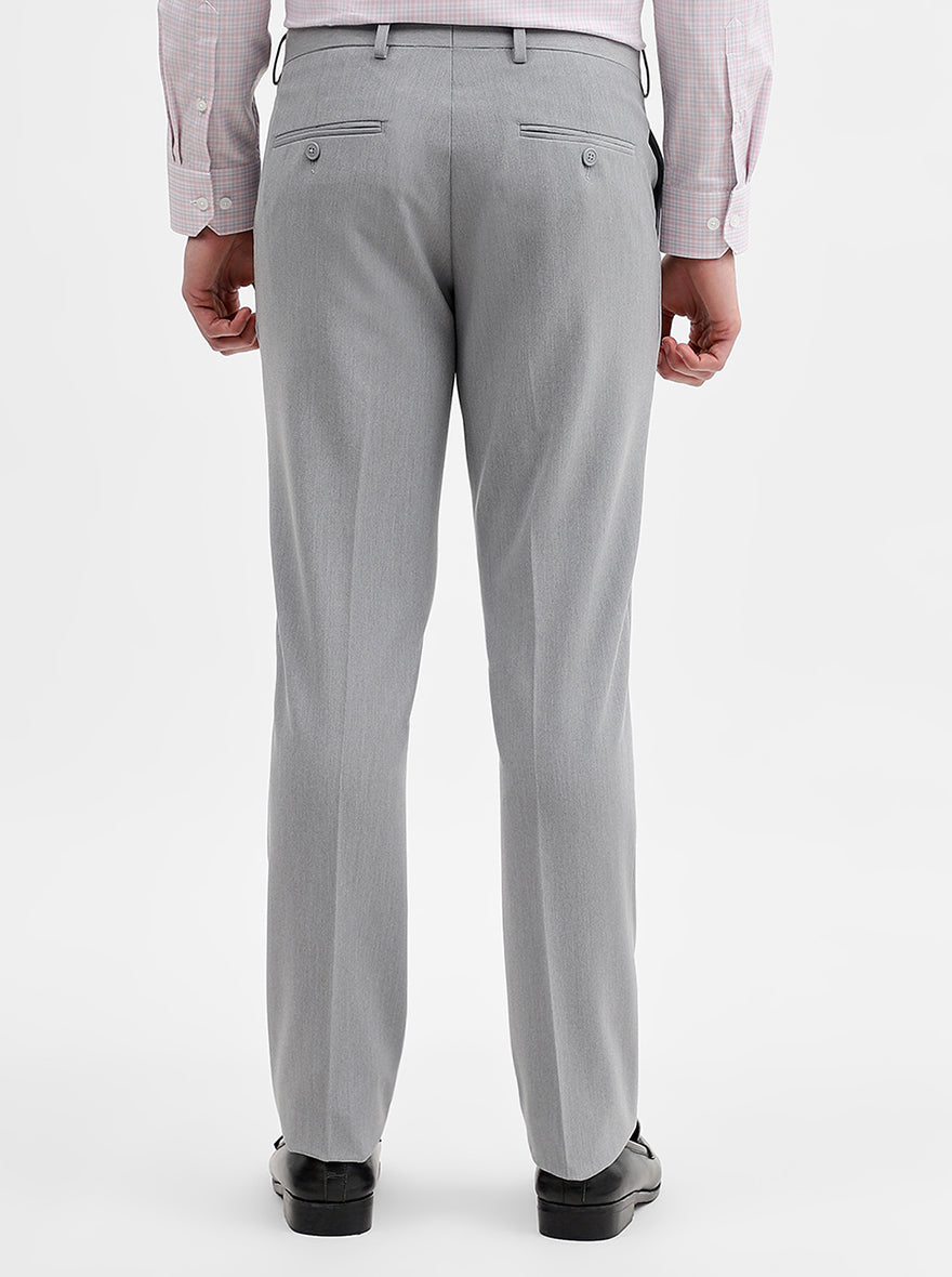 Light Grey Solid Super Slim Fit Formal Trouser | JadeBlue Youth