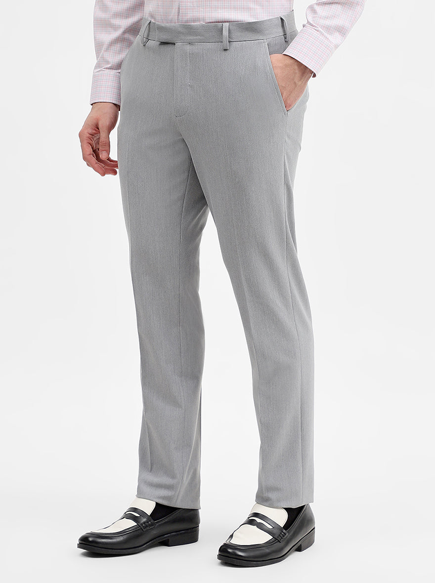 Light Grey Solid Super Slim Fit Formal Trouser | JadeBlue Youth