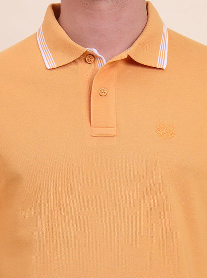 Mustard Solid Slim Fit Polo T-Shirt | Greenfibre