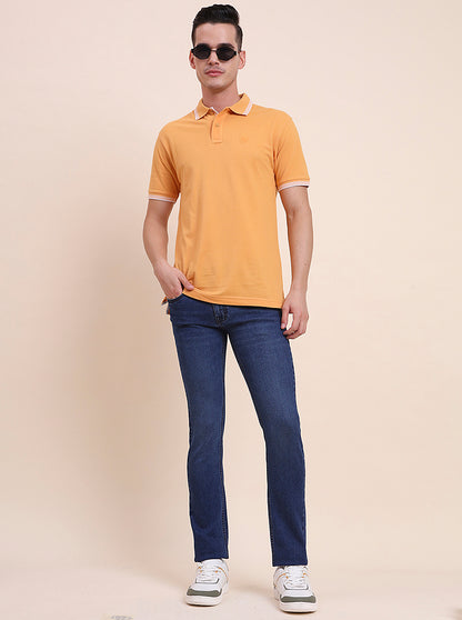 Mustard Solid Slim Fit Polo T-Shirt | Greenfibre