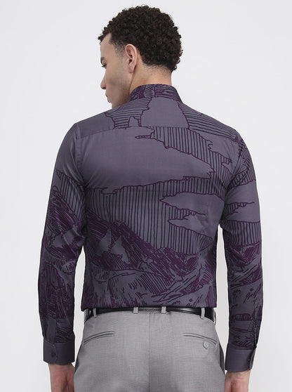 Grey & Purple Printed Slim Fit Party Wear Shirt | Wyre