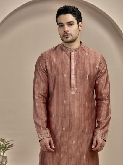 Brown Self Design Kurta Pajama | Virasana