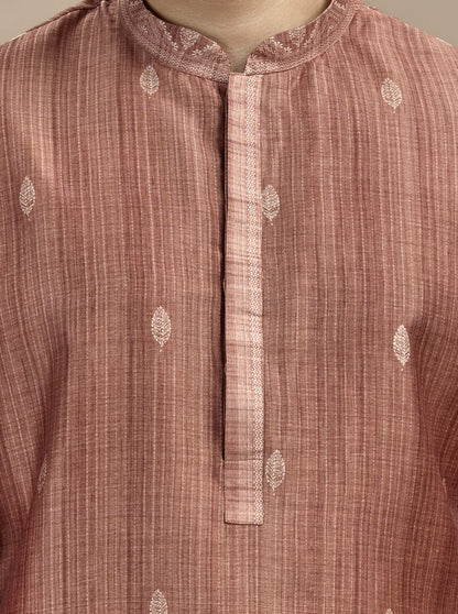 Brown Self Design Kurta Pajama | Virasana