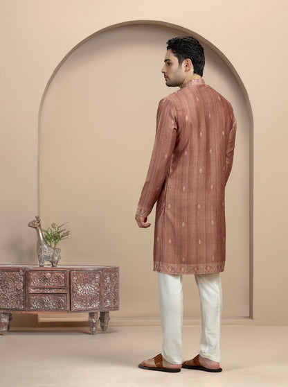 Brown Self Design Kurta Pajama | Virasana