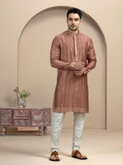 Brown Self Design Kurta Pajama | Virasana