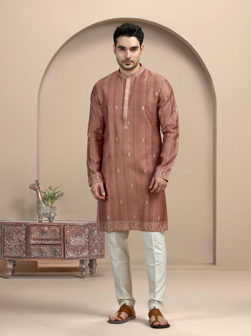 Brown Self Design Kurta Pajama | Virasana