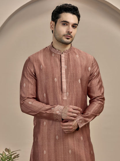 Brown Self Design Kurta Pajama | Virasana