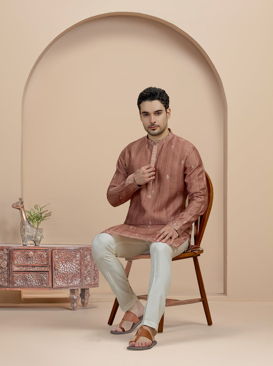 Brown Self Design Kurta Pajama | Virasana