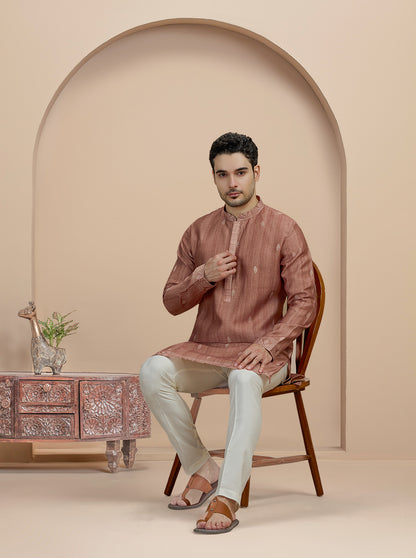 Brown Self Design Kurta Pajama | Virasana