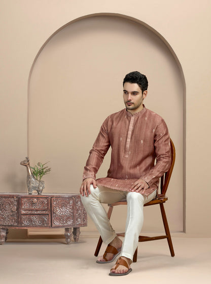 Brown Self Design Kurta Pajama | Virasana