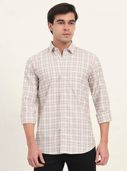 Brown Checked Slim Fit Semi Casual Shirt | Greenfibre