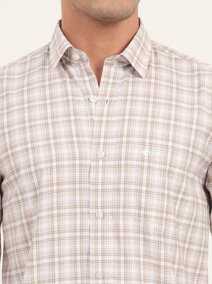 Brown Checked Slim Fit Semi Casual Shirt | Greenfibre