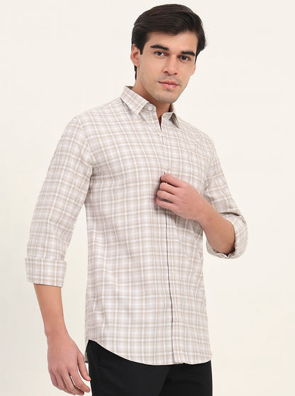 Brown Checked Slim Fit Semi Casual Shirt | Greenfibre