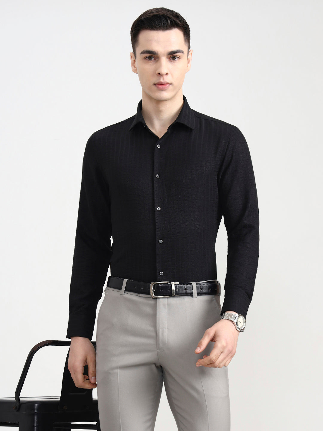 Black Solid Slim Fit Party Wear Shirt | Wyre