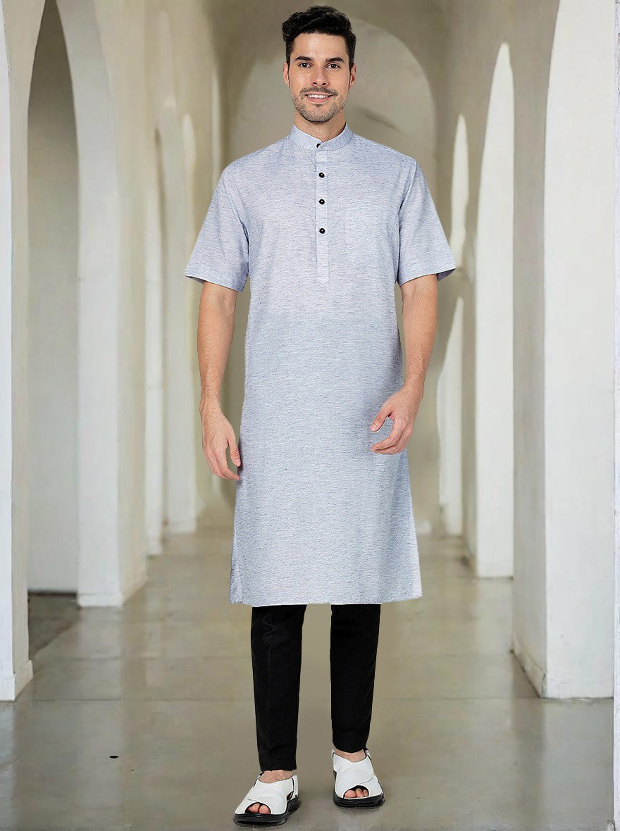 Light Blue Solid Regular Fit Modi Kurta | JadeBlue