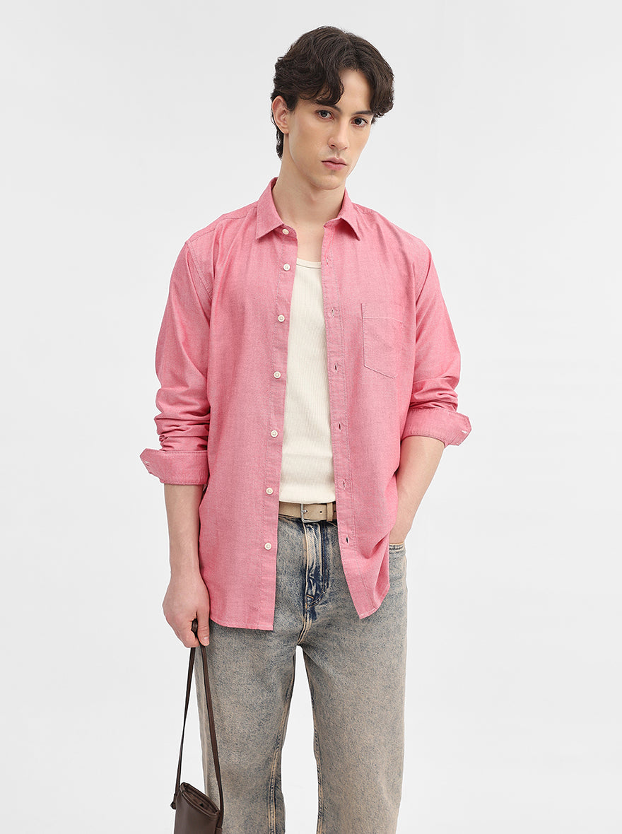 Red Solid Slim Fit Casual Shirt | JadeBlue