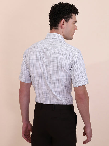 White & Grey Checked Regular Fit Formal Shirt | Greenfibre