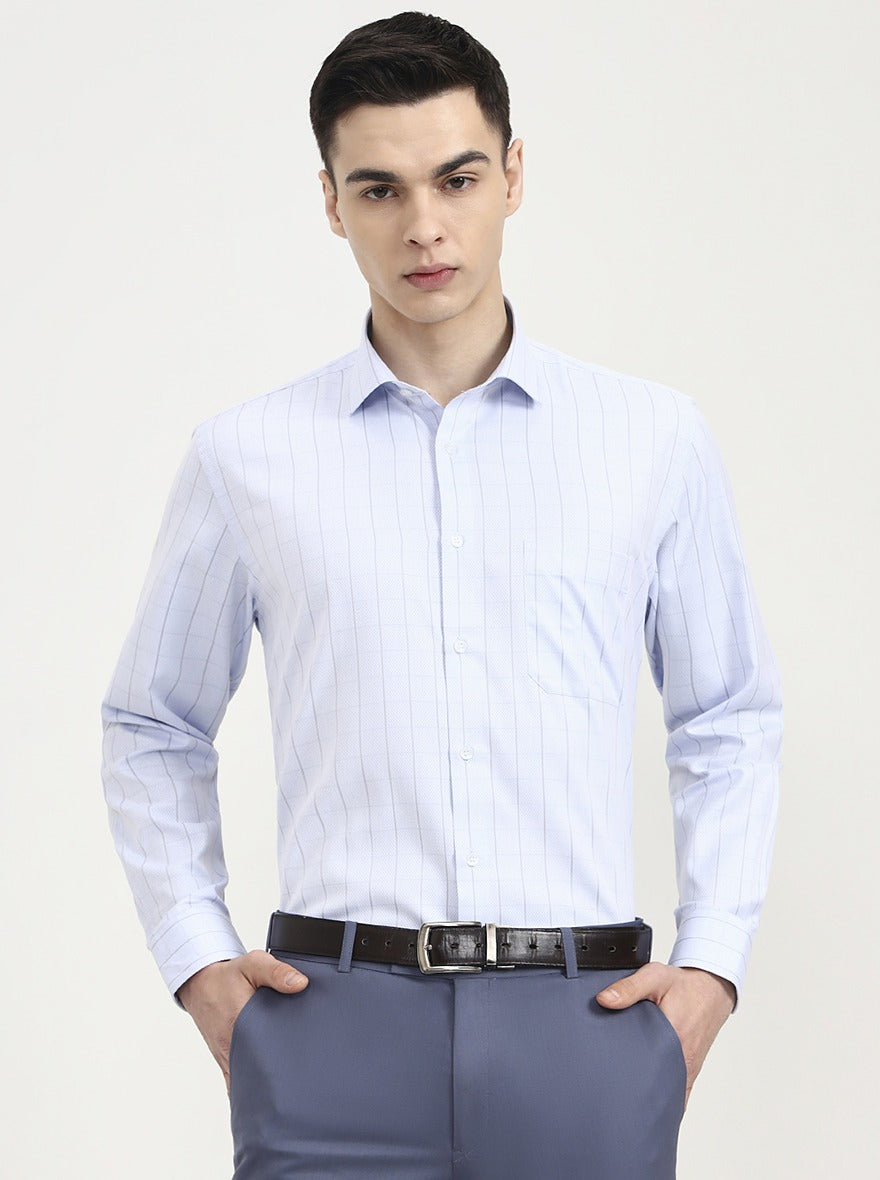 Blue Checked Regular Fit Formal Shirt | Greenfibre