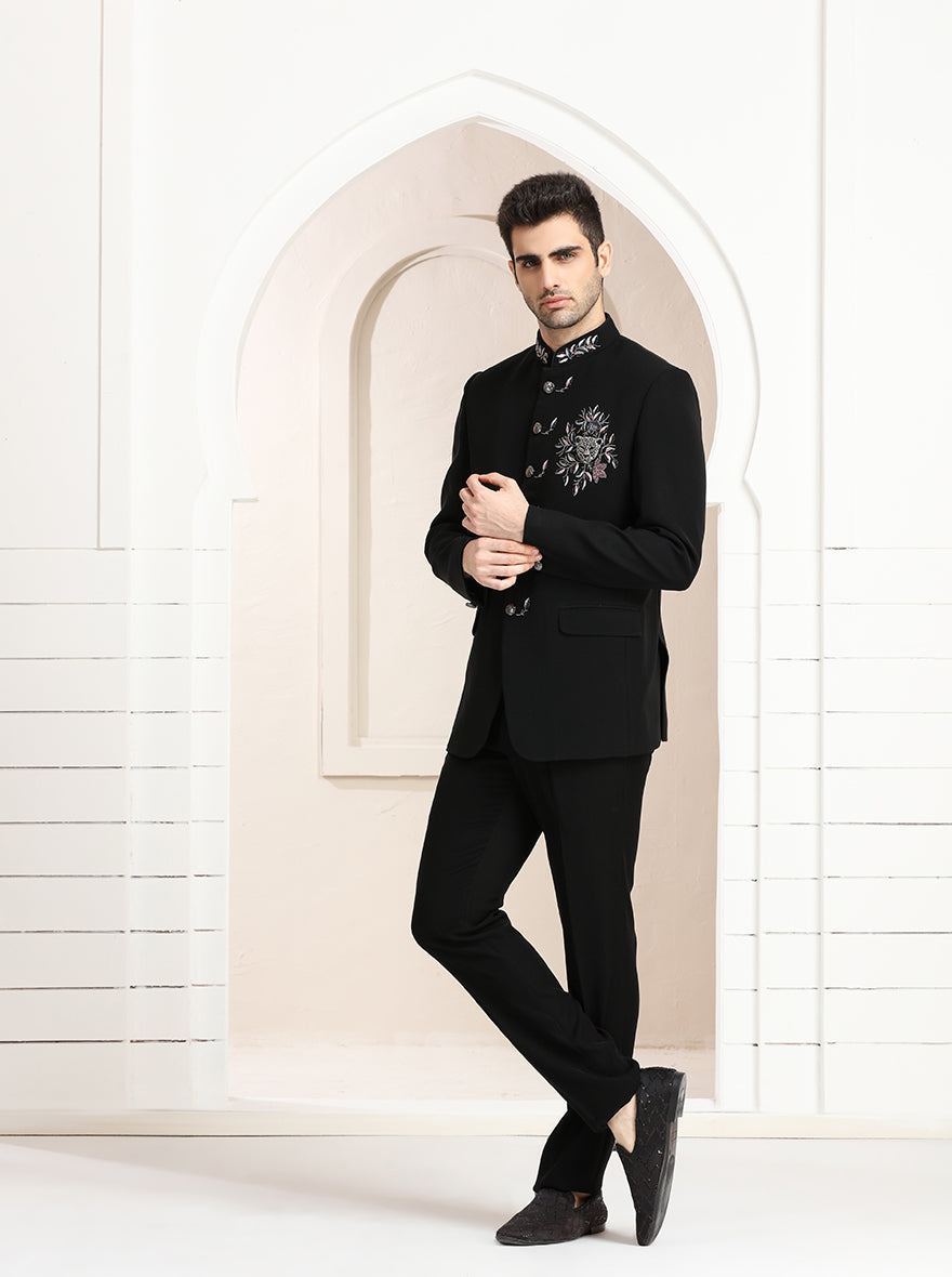 Black Embroidered Jodhpuri Suit | TULA