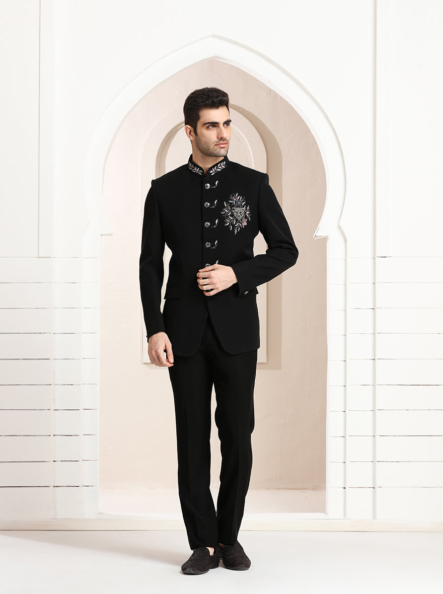 Black Embroidered Jodhpuri Suit | TULA