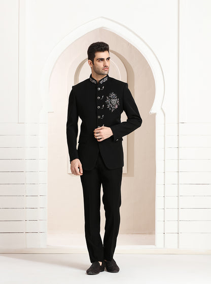 Black Embroidered Jodhpuri Suit | TULA