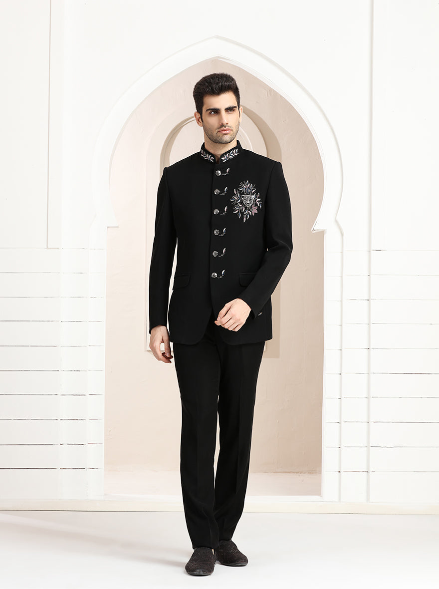 Black Embroidered Jodhpuri Suit | TULA