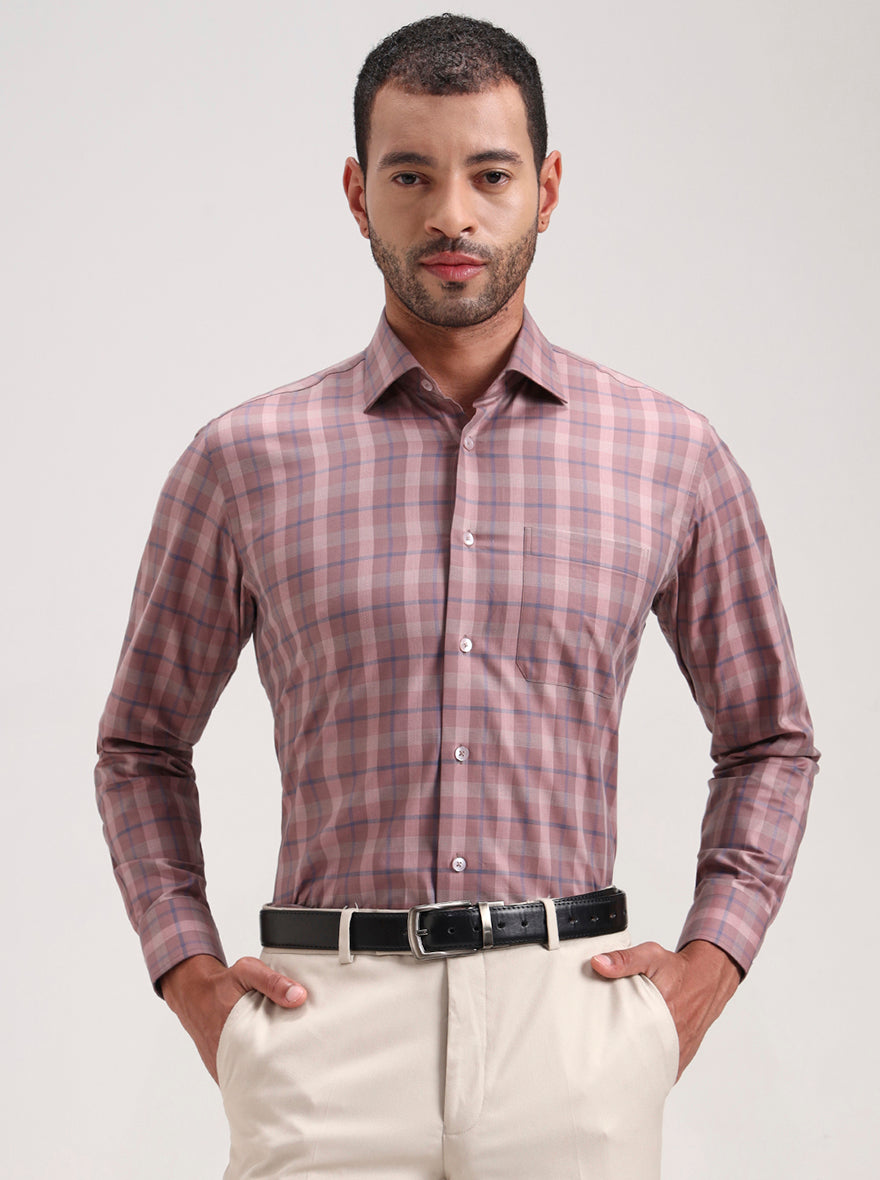 Dark Pink Checked Slim Fit Formal Shirt | Metal