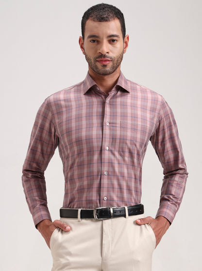 Dark Pink Checked Slim Fit Formal Shirt | Metal
