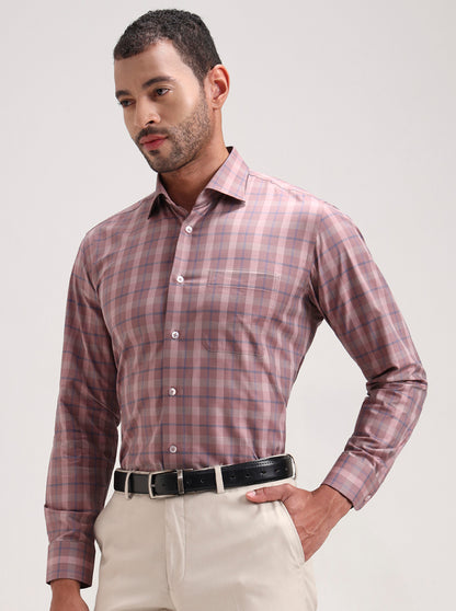 Dark Pink Checked Slim Fit Formal Shirt | Metal