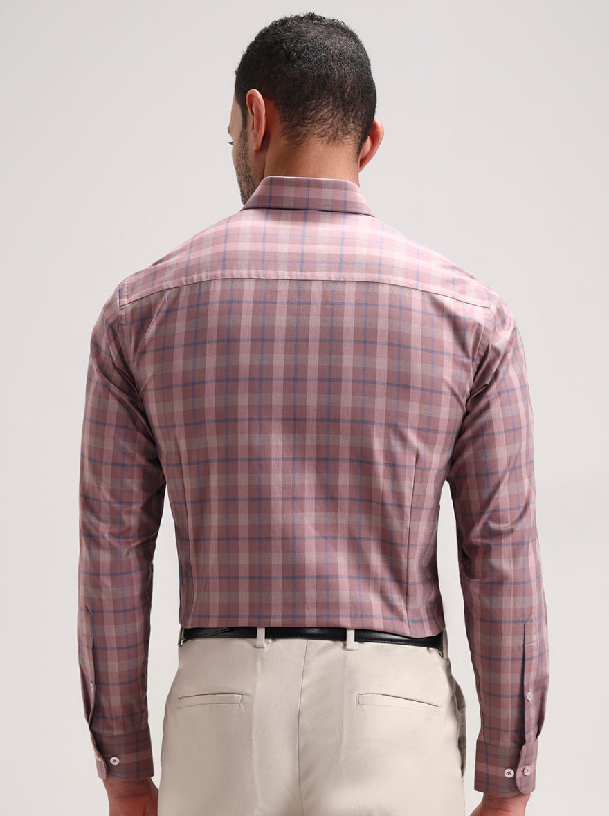 Dark Pink Checked Slim Fit Formal Shirt | Metal