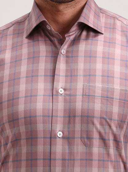 Dark Pink Checked Slim Fit Formal Shirt | Metal