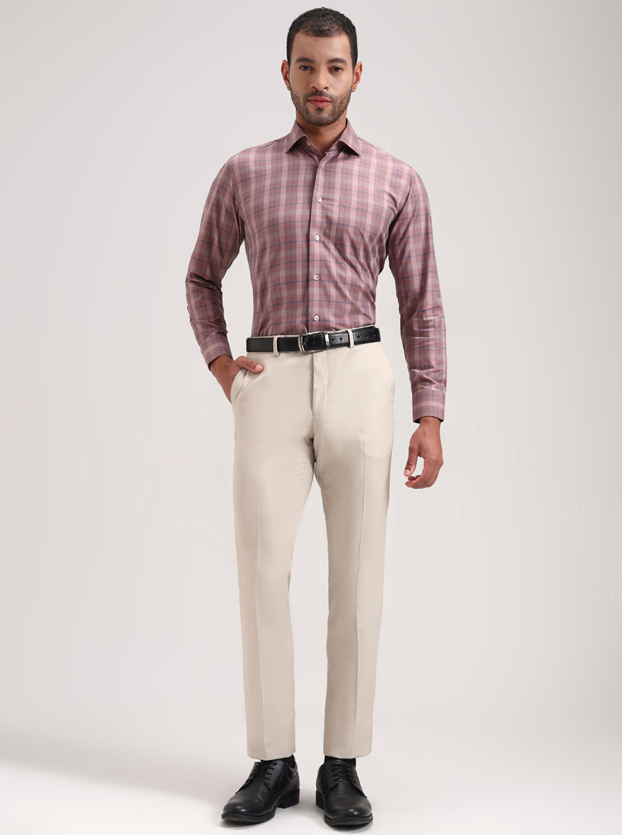 Dark Pink Checked Slim Fit Formal Shirt | Metal
