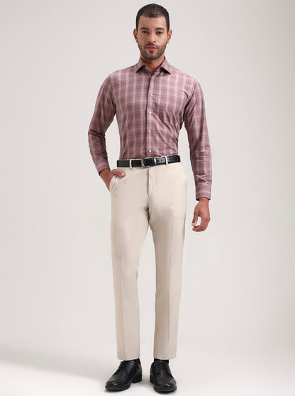 Dark Pink Checked Slim Fit Formal Shirt | Metal